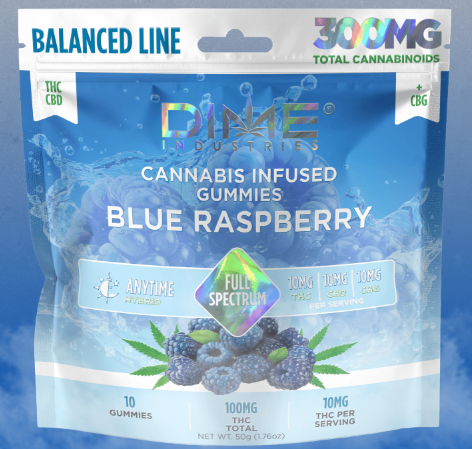 Dime Industries - Blue Raspberry THC CBD CBG 300mg 10pk *ALL PRICES INCLUDE TAX*