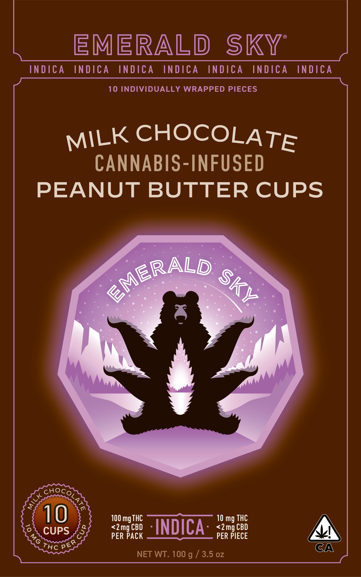 Emerald Sky - Indica - Peanut Butter Cups - 10pk/10mg - 100mg | Indica, EMERALD SKY