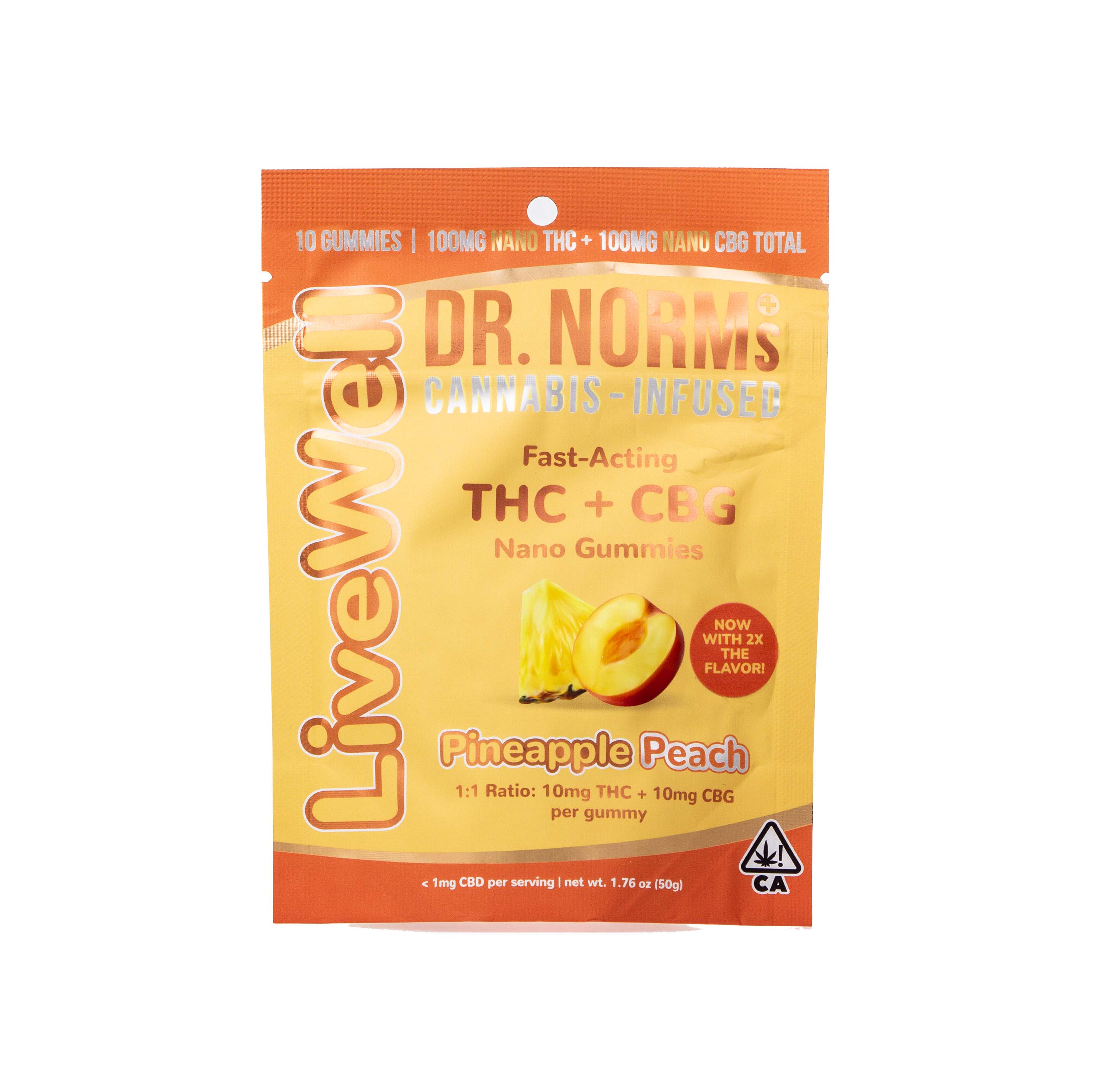 Dr. Norm's | Live Well Pineapple Peach Gummies (1:1 THC:CBG - 100mg Total)