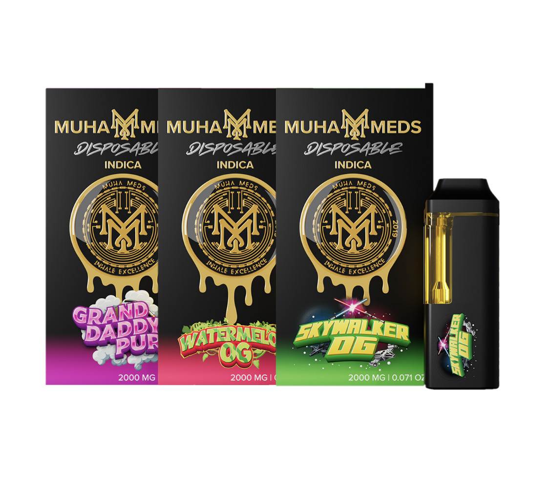 MUHA MEDS * ( INDICA ) Disposable 2000MG ( Watermelon OG / Skywalker OG / Grandaddy Purp )