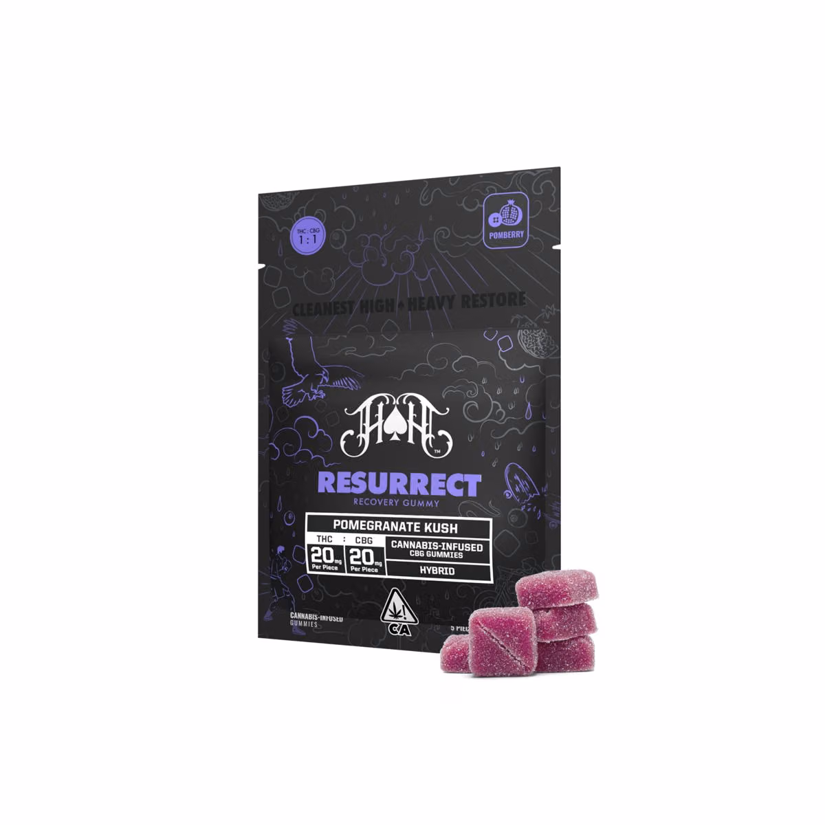 Pomegranate Kush | Hybrid - Resurrect CBG Recovery Gummy - 100mg THC 100mg CBG