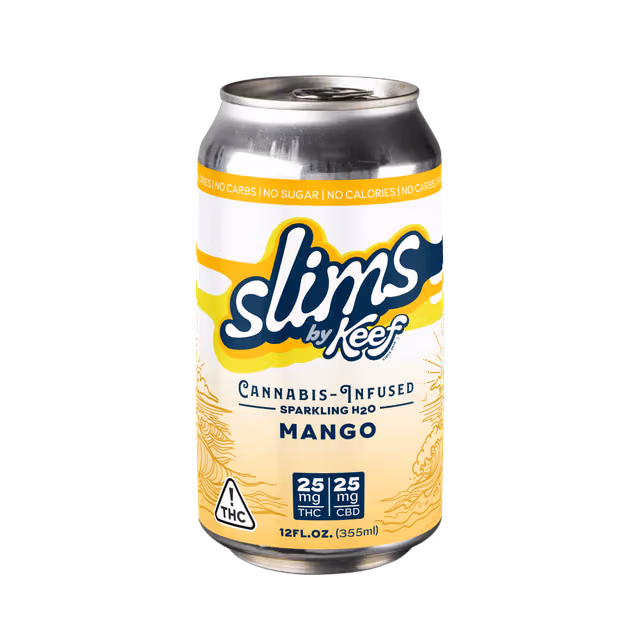 Keef Slims: Mango Sparkling H2O 25mg THC: 25mg CBD - 12oz