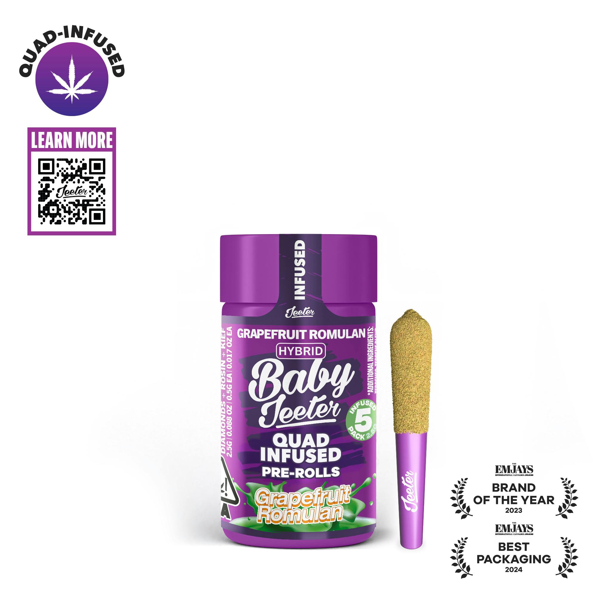 JEETER, 0.5G BABY INF. PRE-ROLLS 5PK (H), GRAPEFRUIT ROMULAN