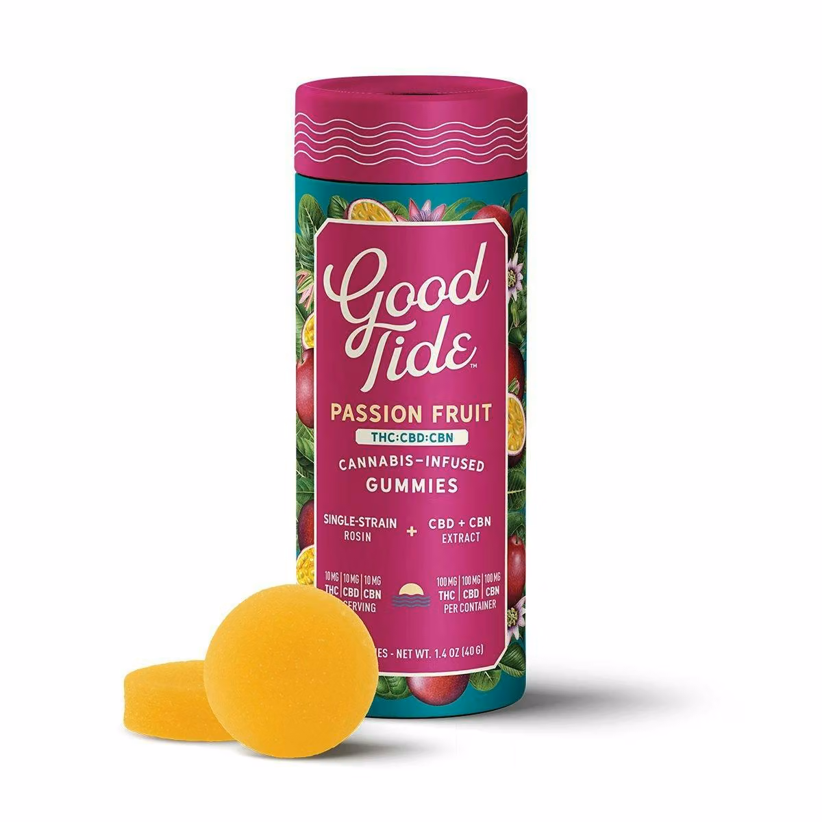 Good Tide: Passion Fruit Solventless Hash Gummies | Sleep | 1:1:1 THC:CBD:CBN - 300mg