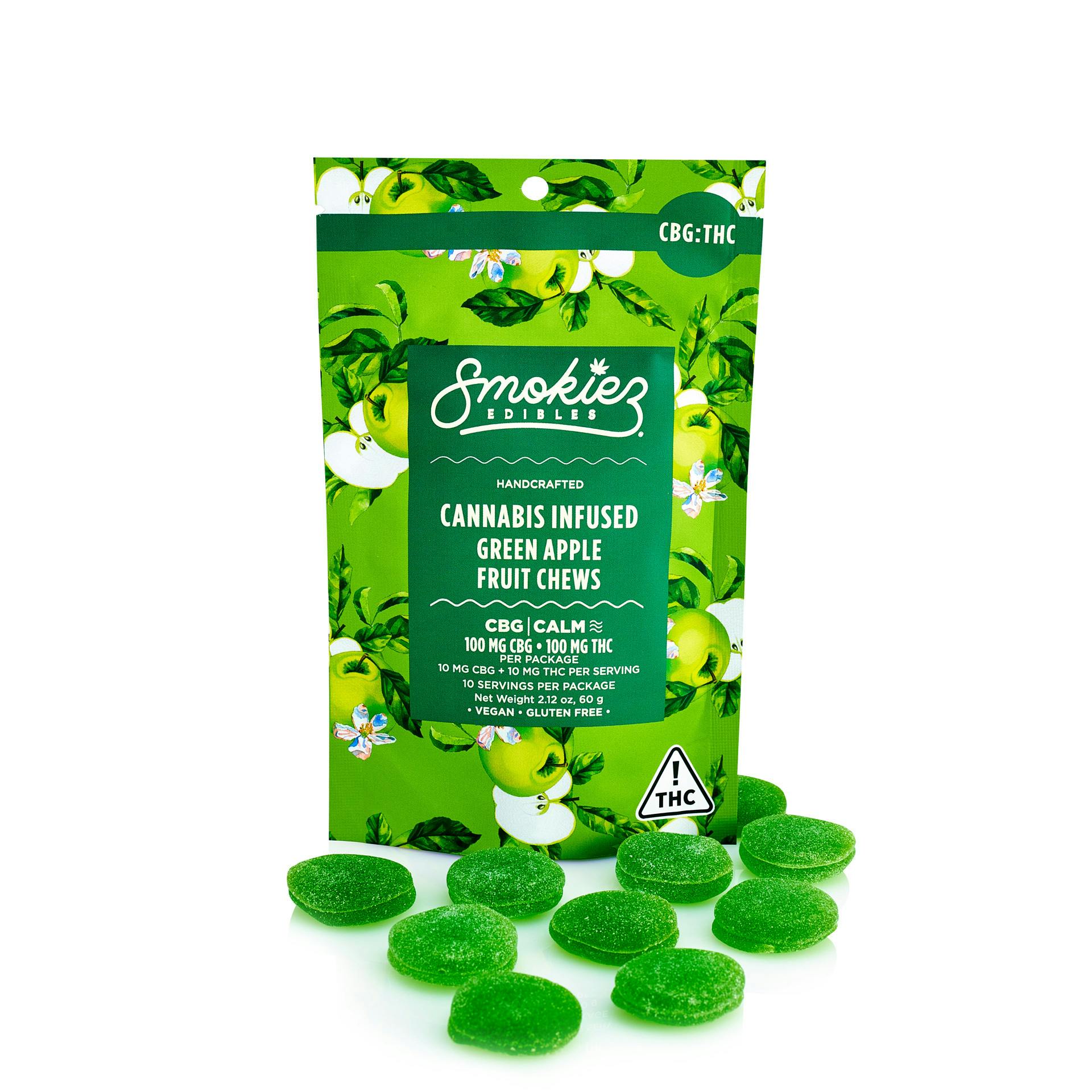 Green Apple 100mg CBG : 100mg THC Fruit Chews - NV