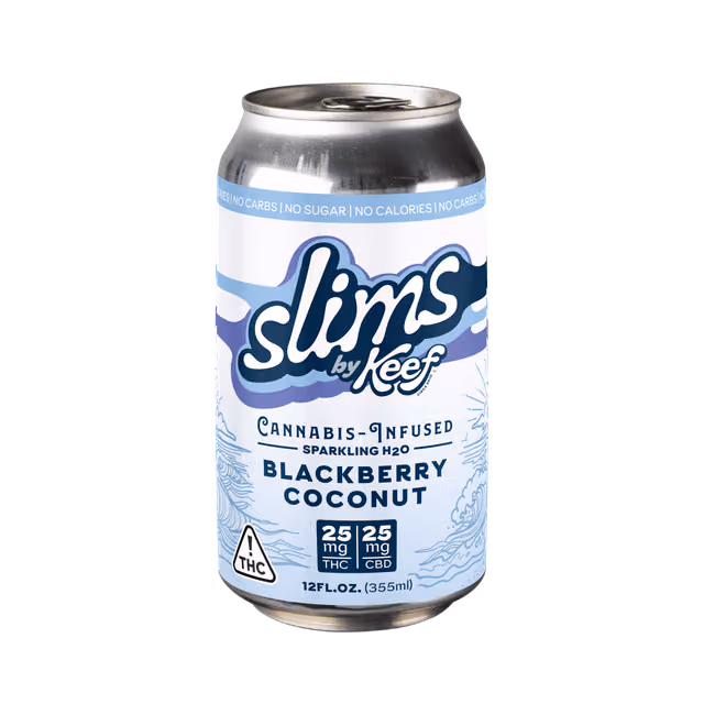 Keef Slims: Blackberry Coconut Sparkling H2O 25mg THC: 25mg CBD - 12oz