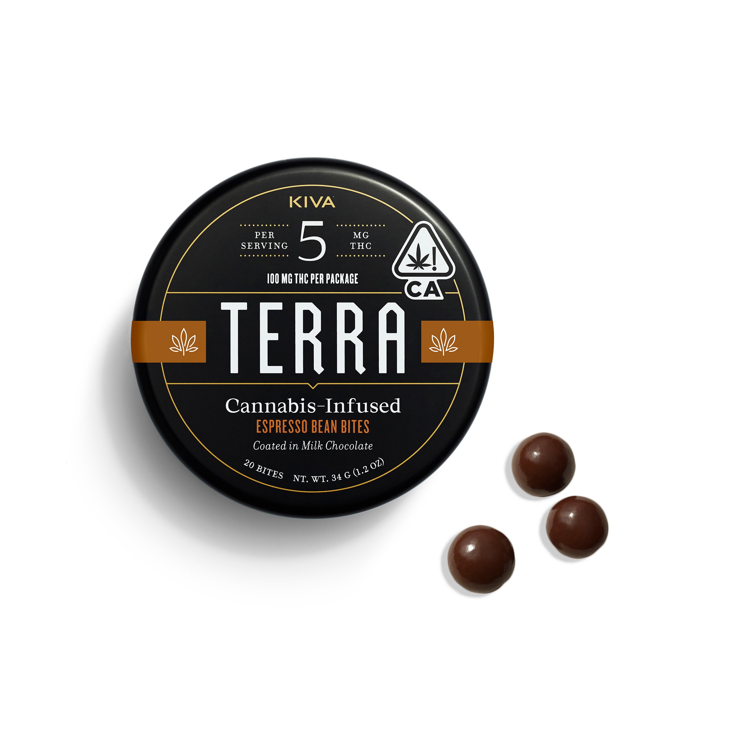 KIVA TERRA, 100MG CHOC., ESPRESSO BEANS