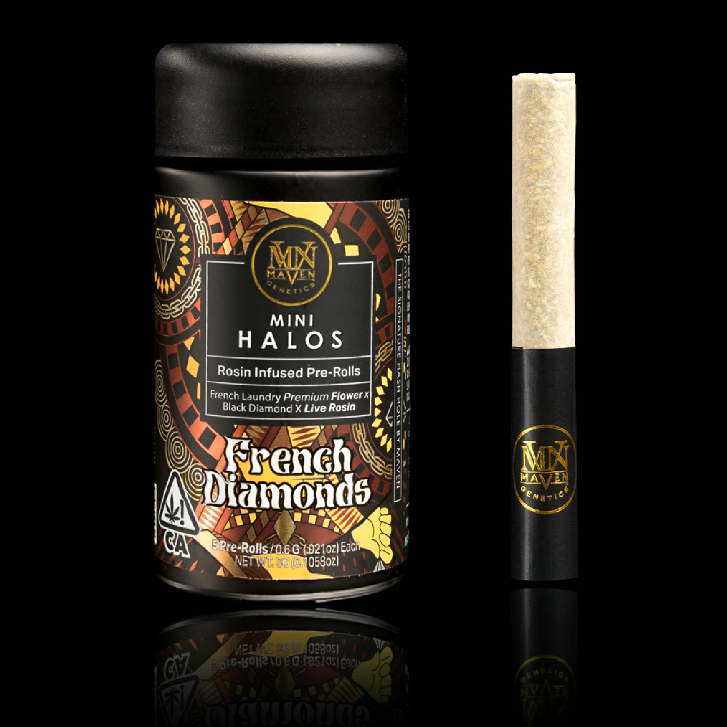 MAVEN - INFUSED PREROLL - 3G 5PACK - INDICA HYBRID - MINI HALOS - FRENCH DIAMONDS