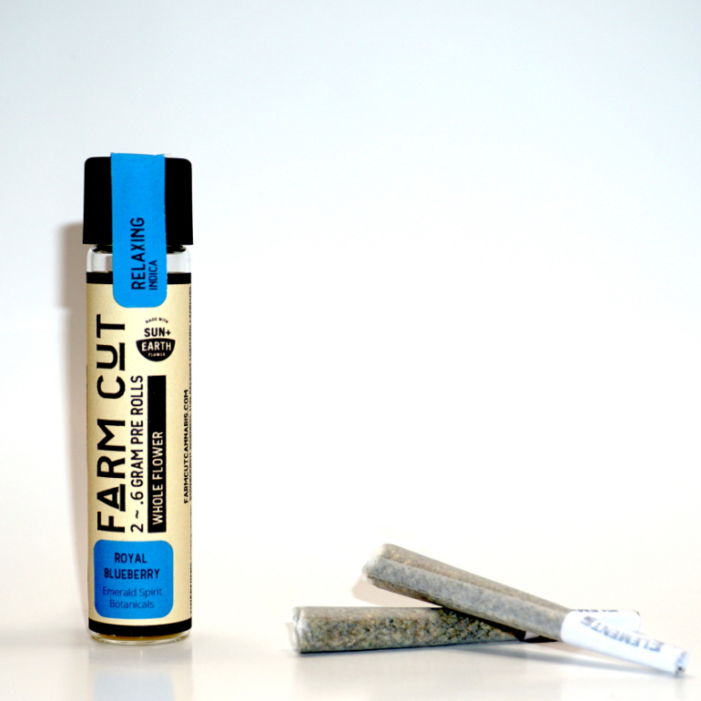 1:1 CBD:THC ROYAL BLUEBERRY PREROLLS FROM EMERALD SPIRIT BOTANICALS BY FARM CUT
