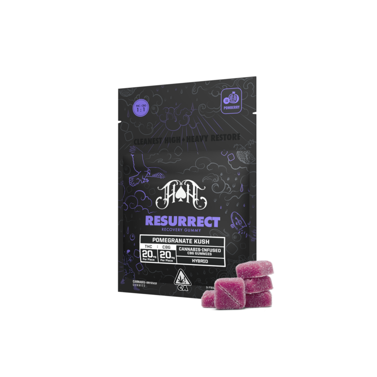 Heavy Hitters: Resurrect Recovery: Pomegranate Kush 100mg THC/ 100mg CBG Gummy