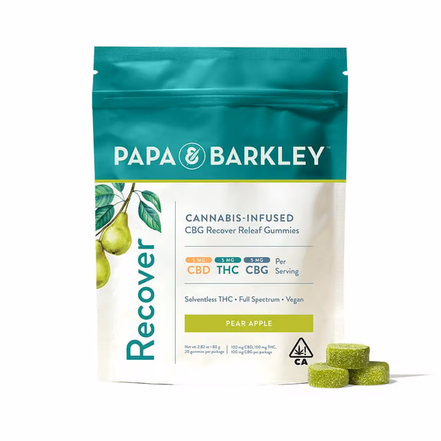P&B: Pear Apple CBG Recover Releaf Gummies 5mg THC/CBD/CBG - 20ct.