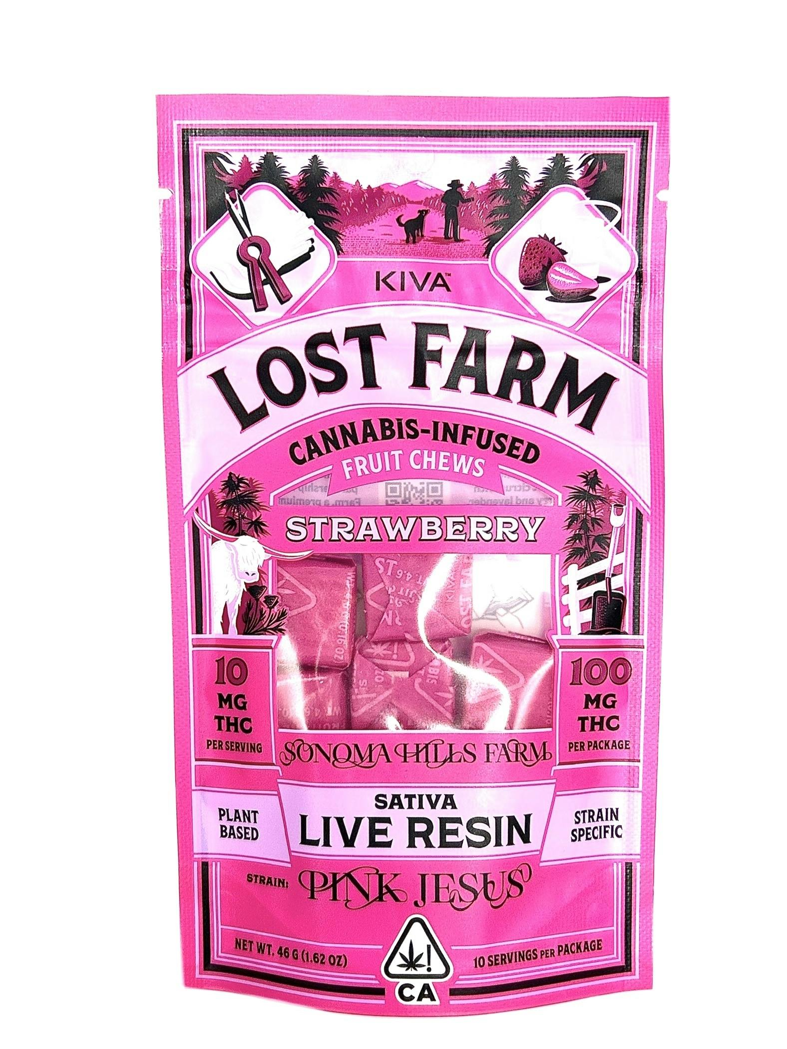 Lost Farm - Chews - Strawberry x Pink Jesus - 100mg, LIVE RESIN!