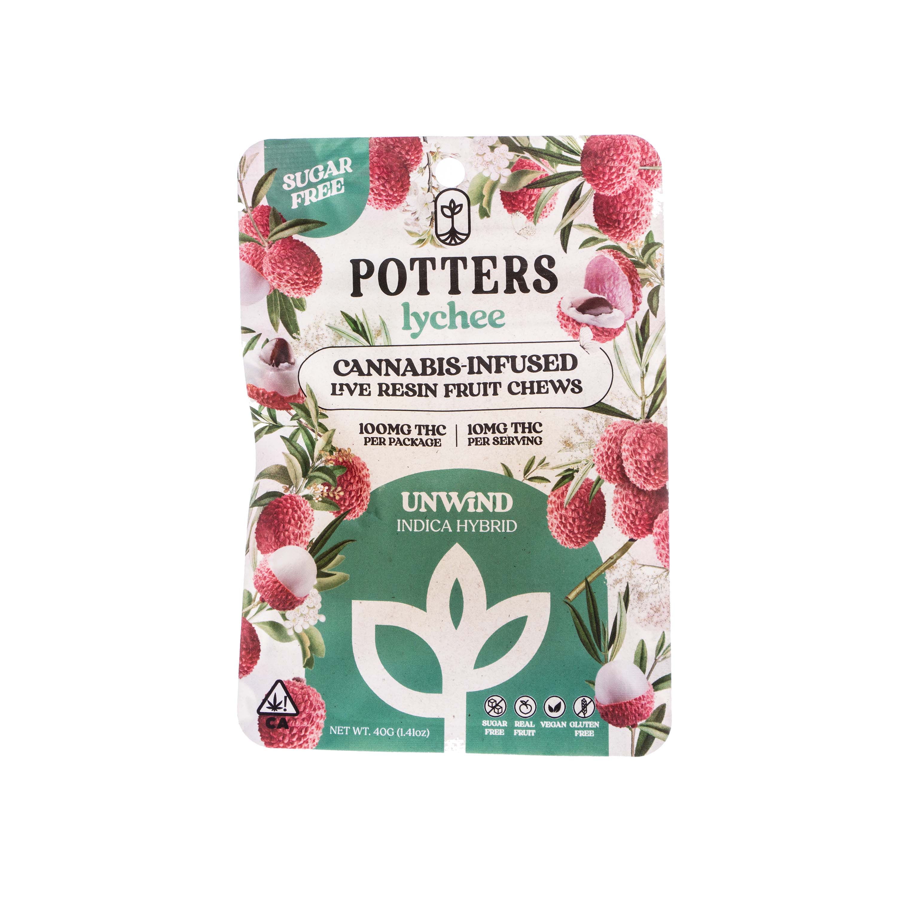 Potters | Sugar-Free Lychee Live Fruit Chew (100mg THC)
