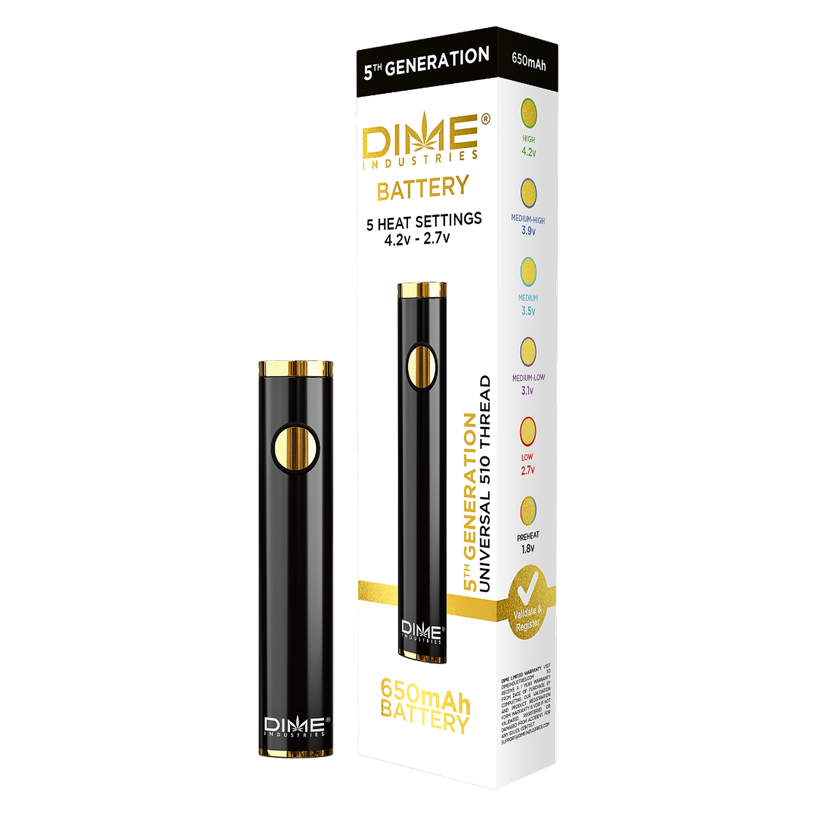 Dime Industries 5th Generation Mini 510 Thread Battery - Black (2024)