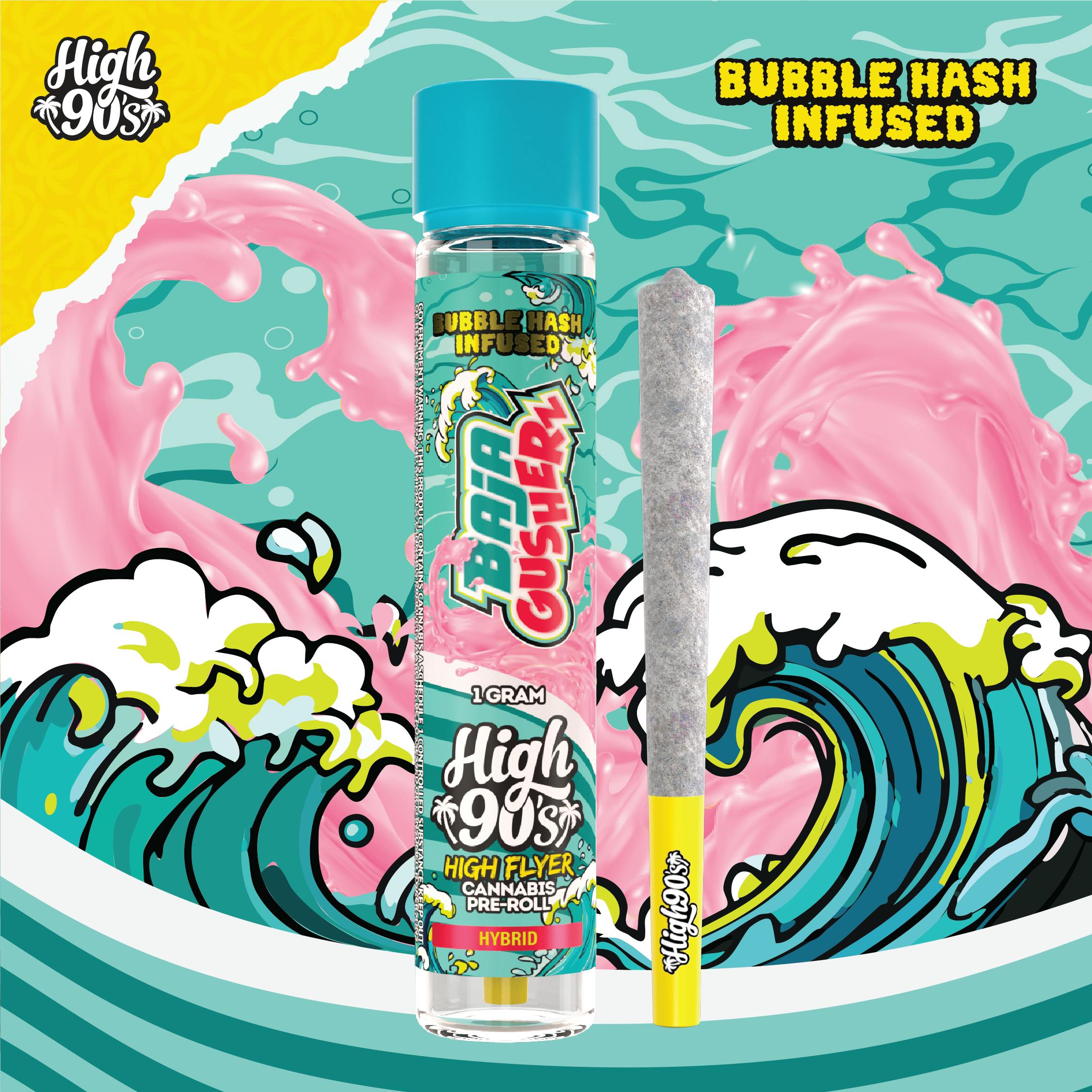 High 90s : Baja Gusherz 1g High Flyer Bubble Hash Infused Pre-Roll