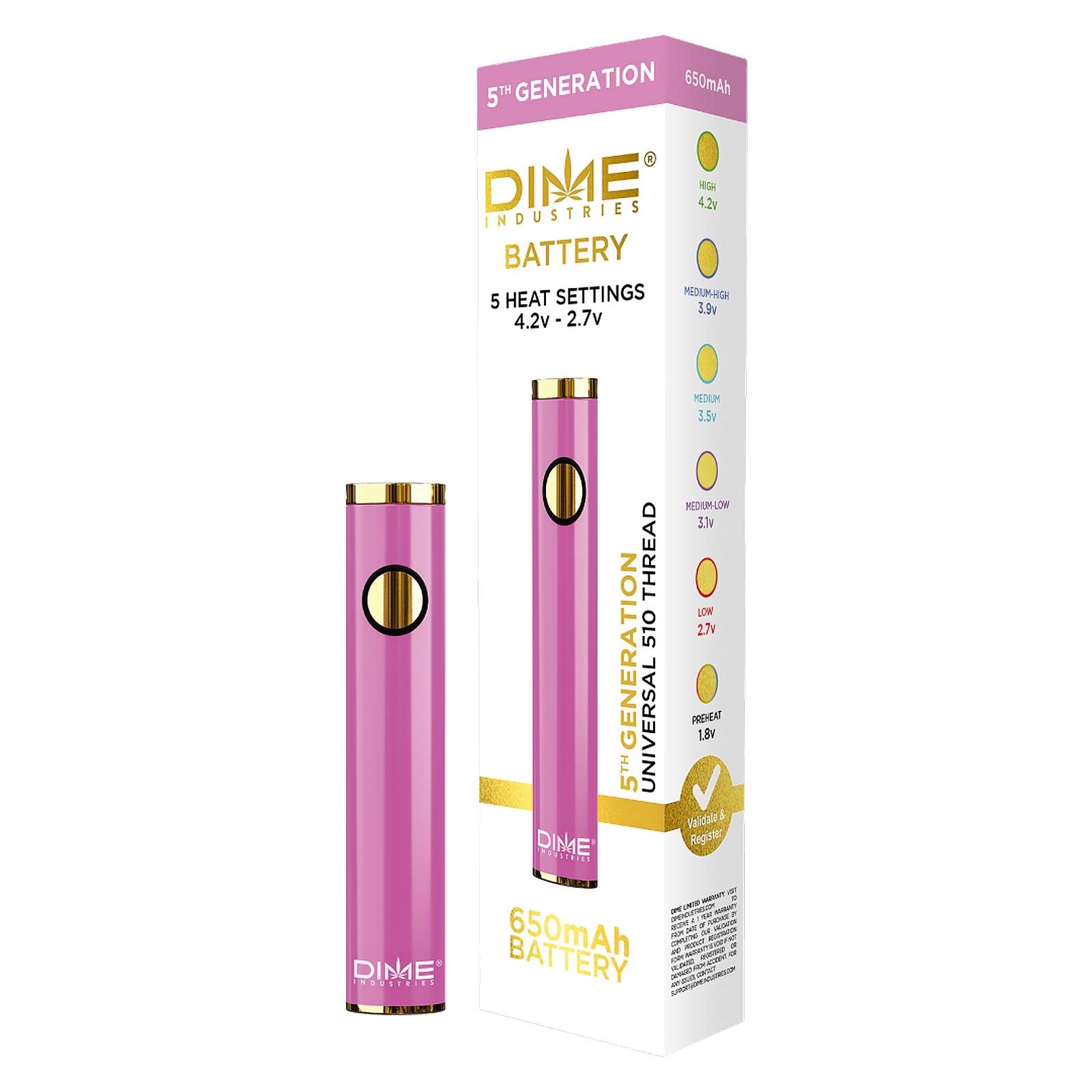 Magenta - Dime Industries 5th Generation 510 Thread Battery (2023)