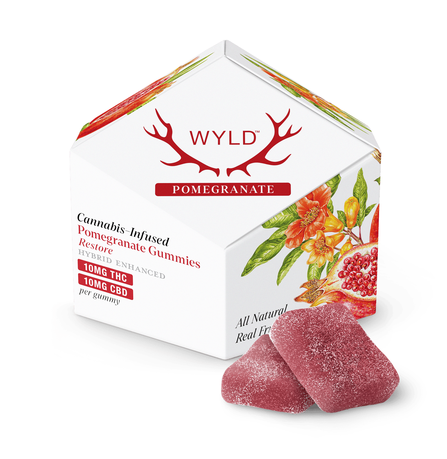 WYLD | Pomegranate 1:1 CBD + Hybrid Enhanced Gummies | 100mg | 10ct | 10mg