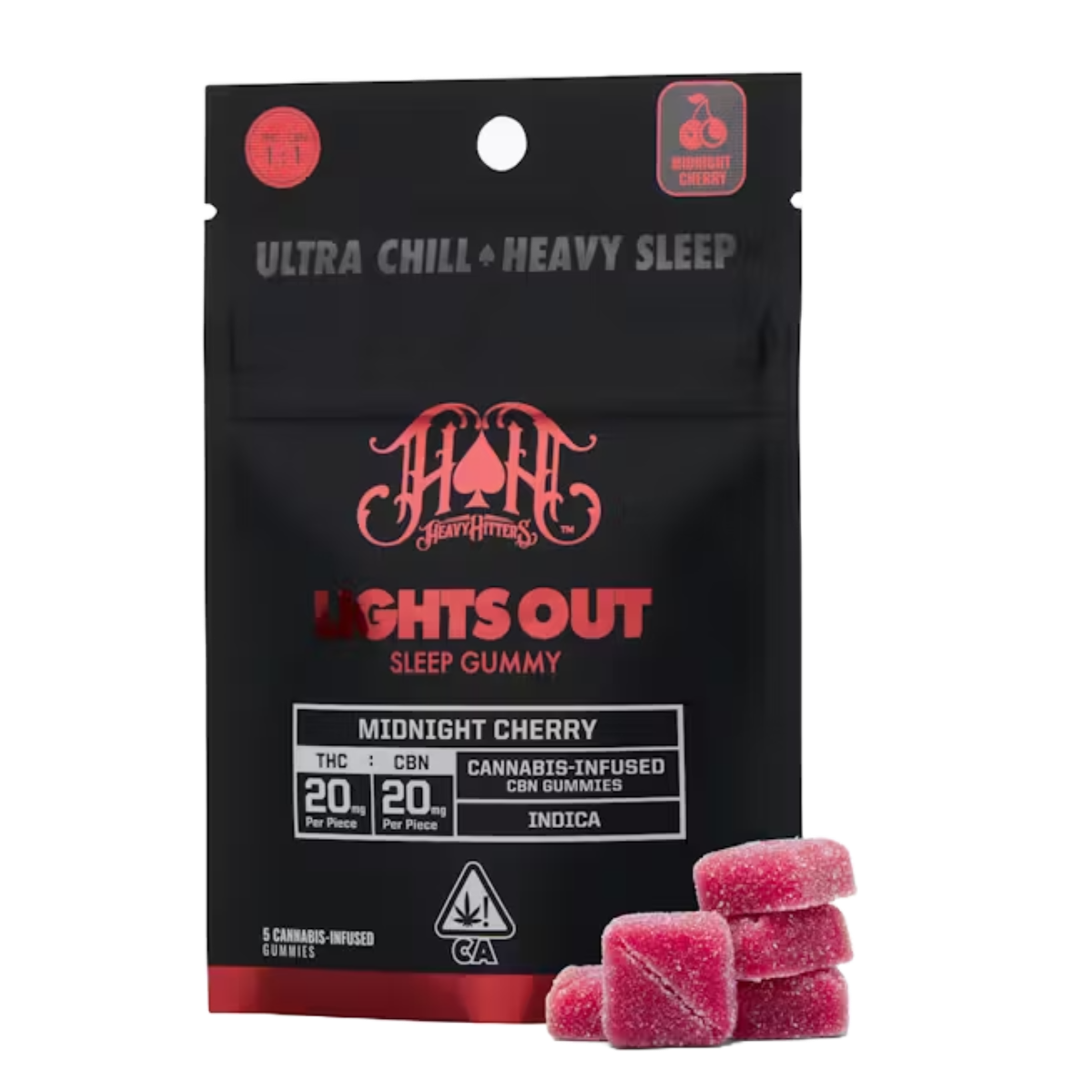 LIGHTS OUT GUMMIES - MIDNIGHT CHERRY THC:CBN 1:1 5 PACK