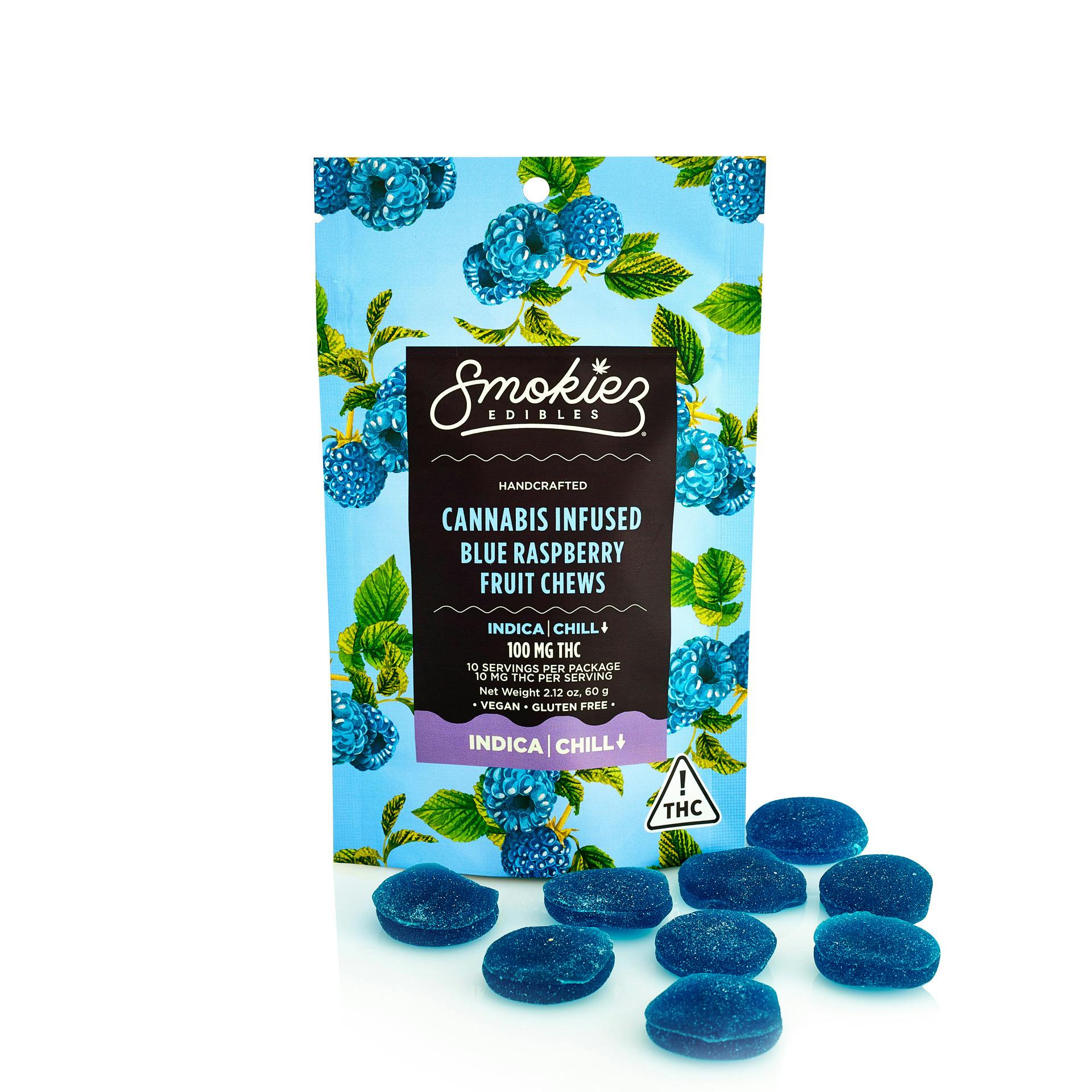 Blue Raspberry INDICA Fruit Chews, 100 mg THC - NV