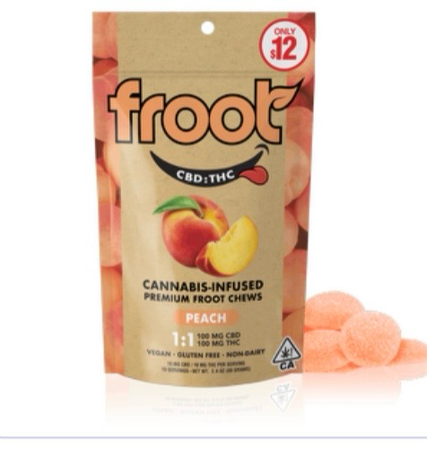 Froot Peach 1:1 CBD:THC Gummies - 100mg CBD: 100mg THC