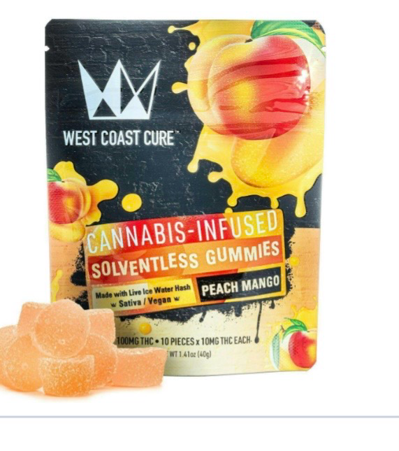 Peach Mango Flavored Solventless Gummies - 10x 10mg/gummy