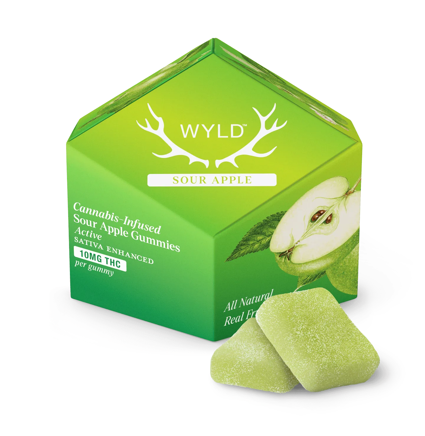 WYLD | Sour Apple Sativa Enhanced Gummies | 100mg | 10ct | 10mg/ea