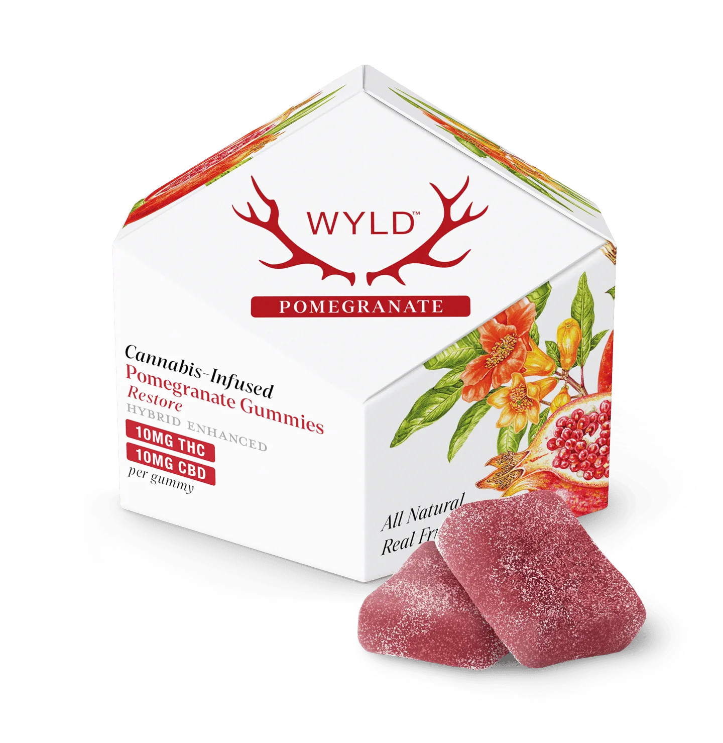 WYLD | Pomegranate 1:1 CBD + Hybrid Enhanced Gummies | 100mg | 10ct | 10mg