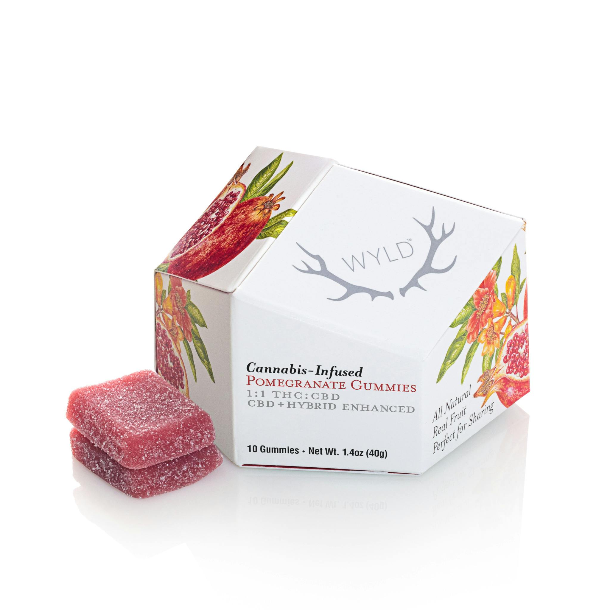WYLD - Pomegranate 1:1 CBD + Hybrid Enhanced Gummies | 100:100mg