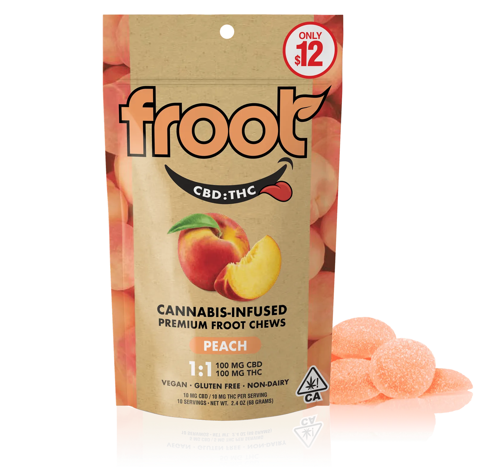 Froot Peach 1:1 CBD:THC Gummies - 100mg CBD: 100mg THC