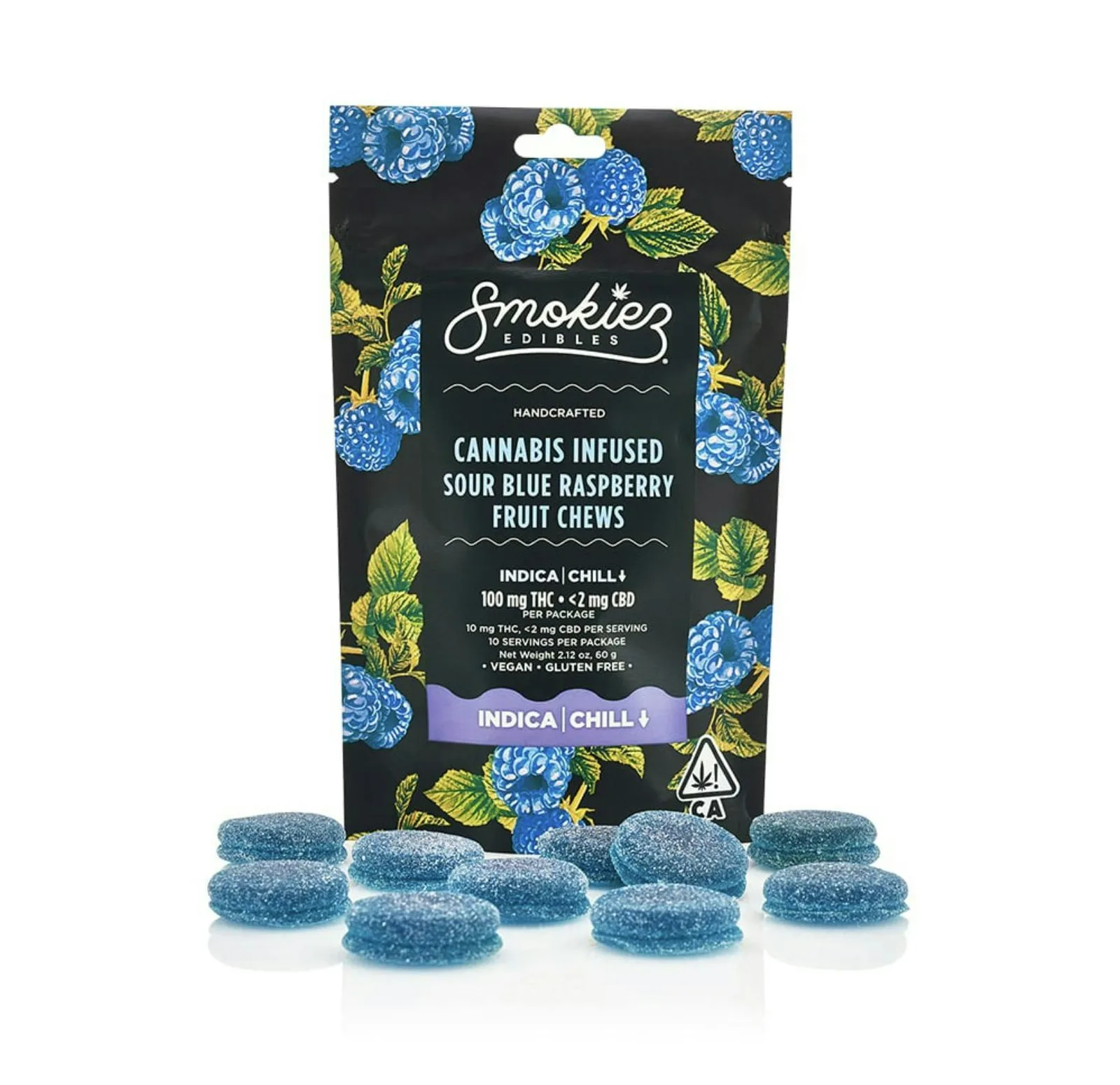 Sour Blue Raspberry Fruit Chews | 100mg | 10ct | 10mg/ea