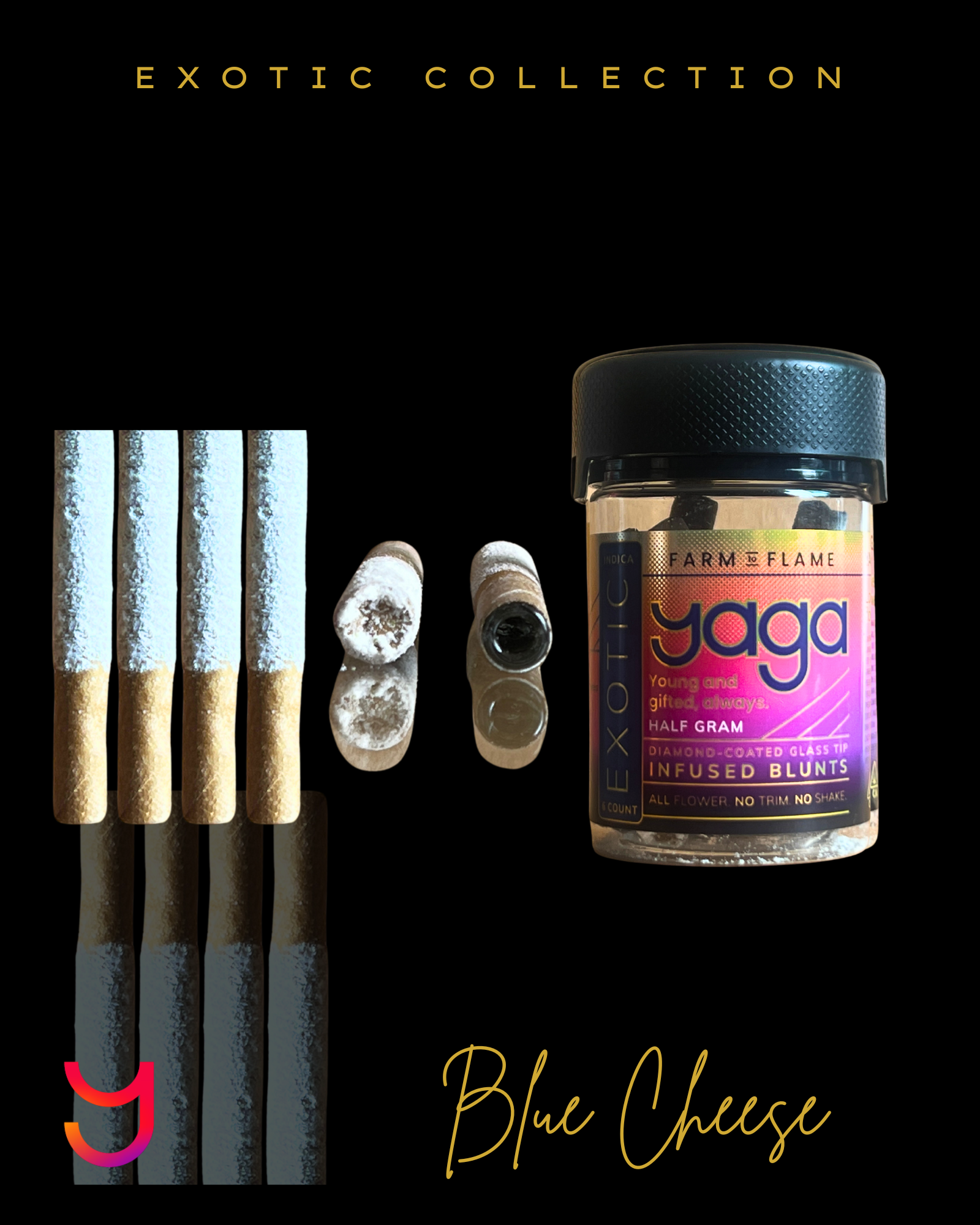 Blunts x6: Blue Cheese Diamond Coated .5G Glass Tip (Indica)